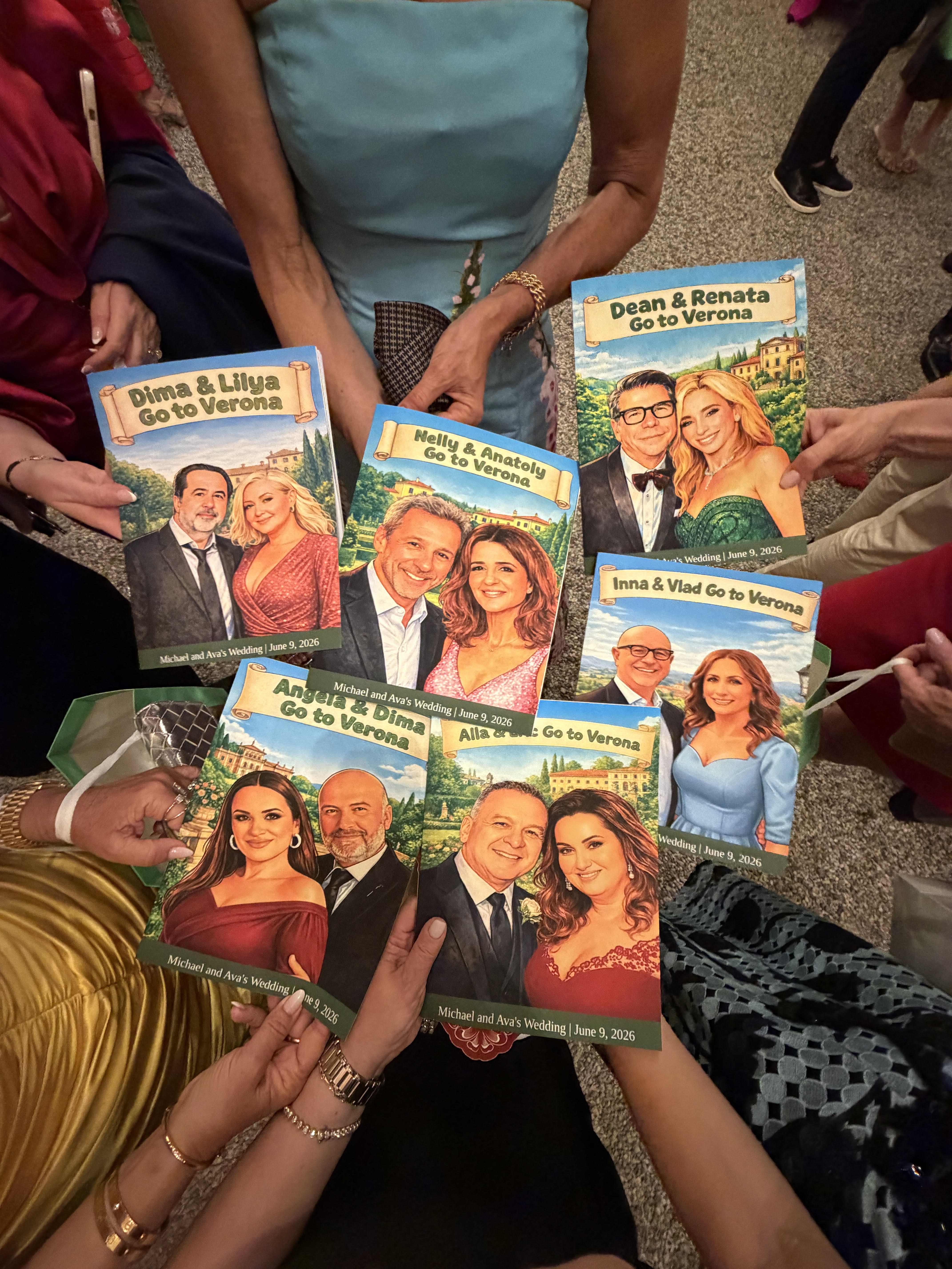 Wedding guests with their personalized custom coloring books